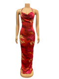Women printed Halter Neck Lace-Up sexy backless bodycon dress