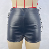 Women Autumn and Winter Black Stretchy Pu-Leather Shorts