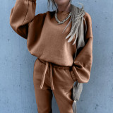 Women Casual Solid Hoodies and Pants Two-piece Set