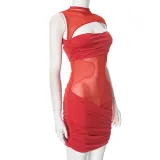 Women Summer Round Neck Sexy Hollow Bodycon Dress