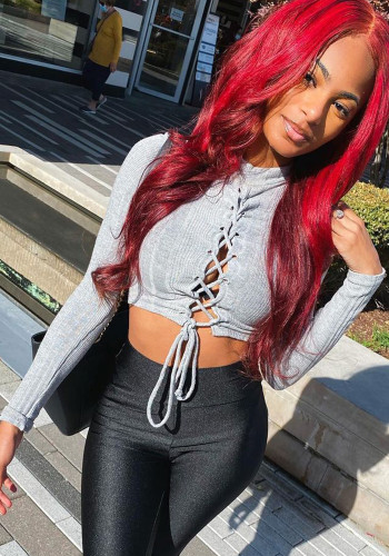 Women Ribbed Lace-Up Top
