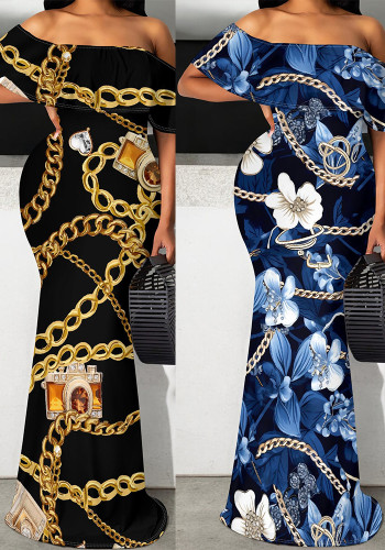 Women Casual Bodycon Printed Tie-Dye Off Shoulder Dress