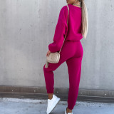 Women Casual Solid Hoodies and Pants Two-piece Set