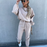 Women Casual Solid Hoodies and Pants Two-piece Set