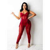 Women Mesh See-Through Sexy Suspender Jumpsuit