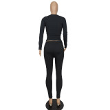 Women Casual Ribbed Solid Top and Pants Two-Piece Set