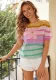 Women summer pullover contrast color round neck hollow stripe top