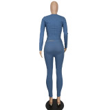 Women Casual Ribbed Solid Top and Pants Two-Piece Set