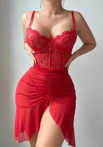 Women lace see-through mesh dress thong sexy lingerie