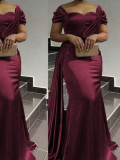 Solid Color Sexy Low-Back Slim Asymmetrical Long Dress