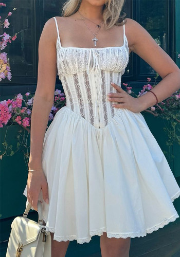 Women Sexy Lace Backless Sexy White Suspender Skirt Tutu Skirt