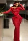 Women mesh sexy long-sleeved off-shoulder top and skirt two-piece set