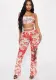 Women sexy printed lace strapless top and trousers two-piece set