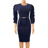 Plus Size Women Ruffle Edge Patchwork Sexy Dress With Belt