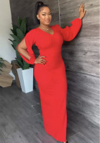 Women V-neck sexy long-sleeved irregular dress
