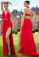 Women sexy halter neck beaded split maxi dress