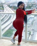 Women Sports Contrast Color Top and Pants Two-piece Set