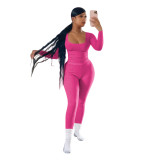 Women Casual Ribbed Solid Top and Pants Two-Piece Set