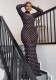 Women printed half-high collar hollow sexy long-sleeved polka dot dress