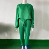 Women Casual Solid Hoodies and Pants Two-piece Set
