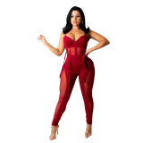 Women Mesh See-Through Sexy Suspender Jumpsuit