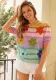 Women summer pullover contrast color round neck hollow stripe top