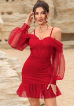 Women Summer Holidays Mesh Formal Party Suspender Dress