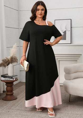 Women Spring and Summer Solid Patchwork Suspender Short Sleeve Dress
