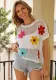 Women Summer Pullover Contrast Round Neck hollow stripe top
