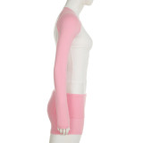 Women’s Activewear Contrast Color Sportswear Long-Sleeve Top Shorts Two Piece Set