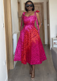 Women’s Summer Printed Strap A-line Midi Dress