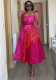 Women’s Summer Printed Strap A-line Midi Dress
