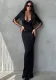 Women’s Sexy Black Lace-Up Hollow Long-Sleeve Long Dress