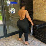 Spring Summer Women’s Fashion Plus-Size Sexy Halter Neck Low Back Jumpsuit