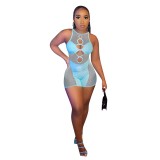 Women’s Spring Summer Mesh Patchwork Sleeveless Short Jumpsuit