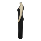 Women’s Fashion Ribbed High-Stretch Cape Top Sleeveless Jumpsuit Set
