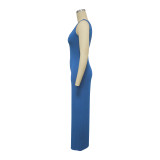 Women’s Fashion Ribbed High-Stretch Cape Top Sleeveless Jumpsuit Set
