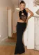 Women’s Autumn Winter Fashion Low-Back Hollow Patchwork Maxi Dress