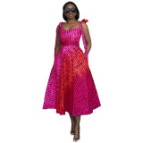 Women’s Summer Printed Strap A-line Midi Dress