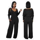 Women’s Fashion Ribbed High-Stretch Cape Top Sleeveless Jumpsuit Set