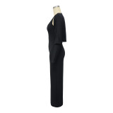 Women’s Fashion Ribbed High-Stretch Cape Top Sleeveless Jumpsuit Set