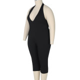 Spring Summer Women’s Fashion Plus-Size Sexy Halter Neck Low Back Jumpsuit