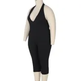 Spring Summer Women’s Fashion Plus-Size Sexy Halter Neck Low Back Jumpsuit