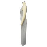 Women’s Fashion Ribbed High-Stretch Cape Top Sleeveless Jumpsuit Set
