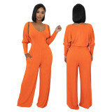 Women’s Fashion Ribbed High-Stretch Cape Top Sleeveless Jumpsuit Set