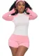 Women’s Activewear Contrast Color Sportswear Long-Sleeve Top Shorts Two Piece Set