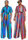 Women’s Summer Casual Wear Striped Print Short-Sleeve Two-Piece Pants Set