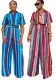 Women’s Summer Casual Wear Striped Print Short-Sleeve Two-Piece Pants Set