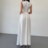 Women’s Elegant Evening Gown Contrast Patchwork Sleeveless Maxi Dress