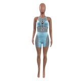 Women’s Spring Summer Mesh Patchwork Sleeveless Short Jumpsuit